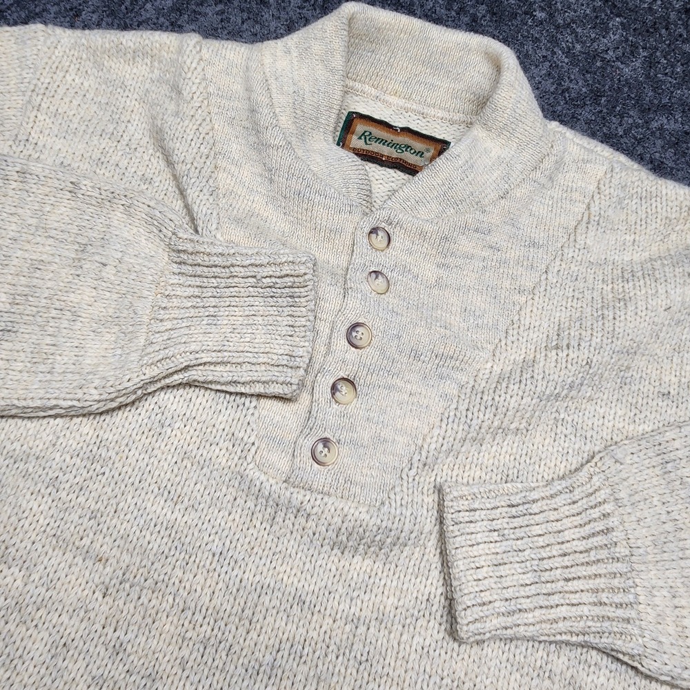 Remington Mens Vintage Button Henley Wool Blend Sweater Hunting Shooting Medium